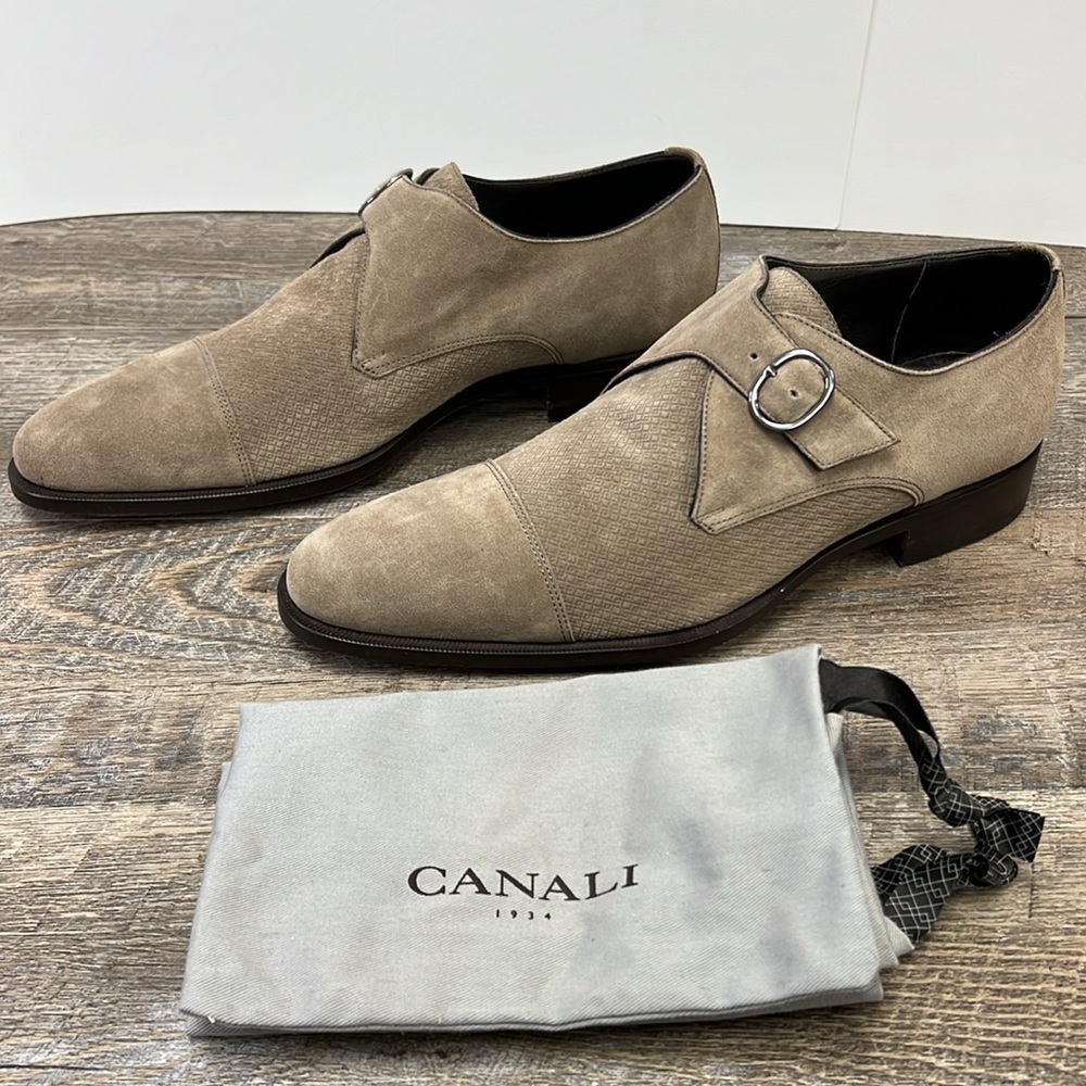 ✨ Canali Vero Cuoio Suede Monk Strap Dress Shoes – Made in Italy – Size 44 – New